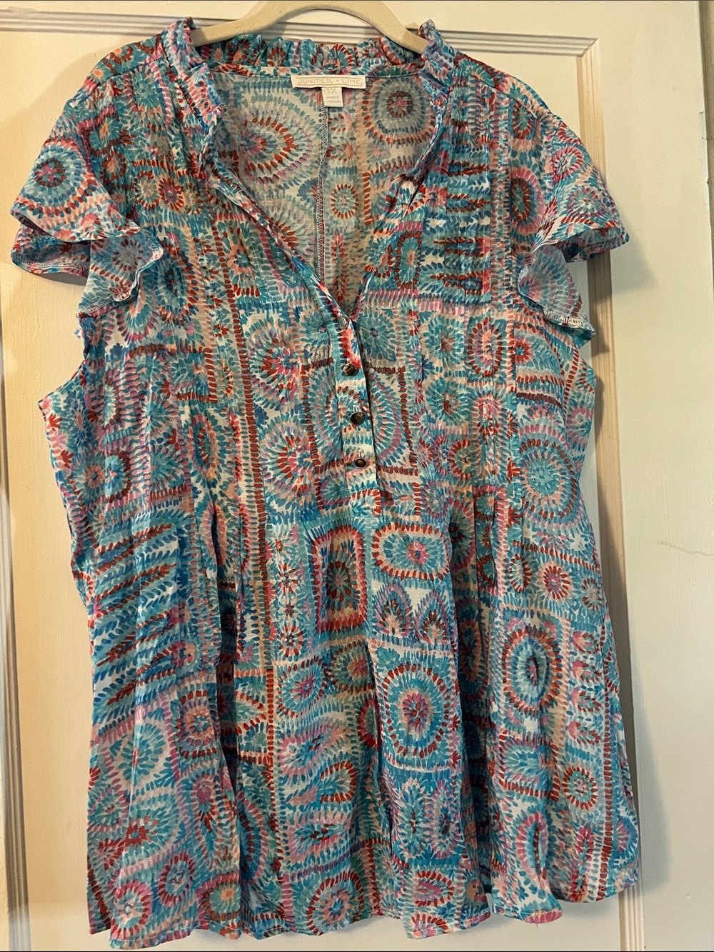 Women's Blue and Pink Printed Tunic Top by
